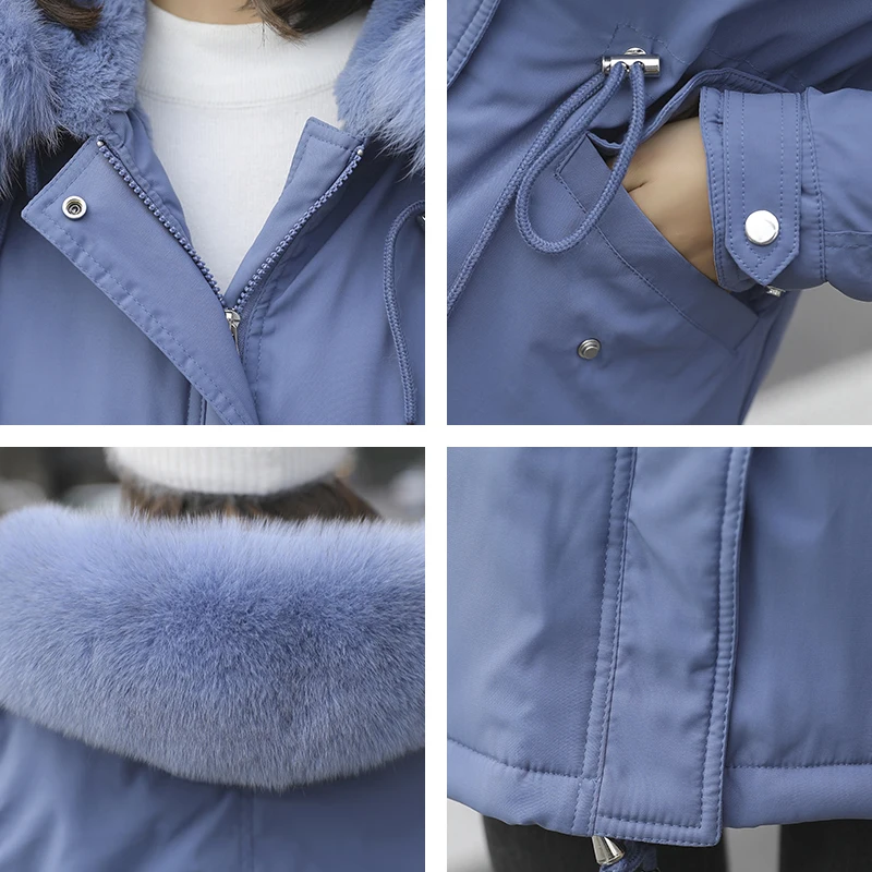 

Women's Winter Jackets Wool Liner Slim Long Parkas Woman Plus Size Casual Solid Hooded With Fur Collar Thick Coat Ladies Outwear
