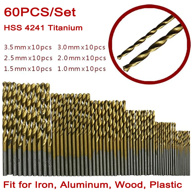 

HSS Titanium Coated Twist Drill Bits 1.0-3.5mm High Speed Steel Mini Drill Bit Set Power Drilling Tools For Wood