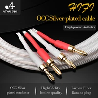 ataudio one pair hifi speaker cable high quality silver plated speaker wire for connect amplifier and speaker