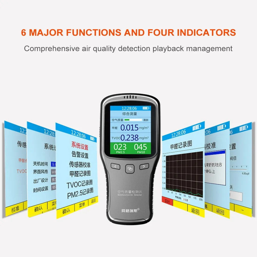 6 в 1 HCHO PM2.5 PM1.0 PM10 TVOC USB детектор качества воздуха газоанализатор с ЖК дисплеем