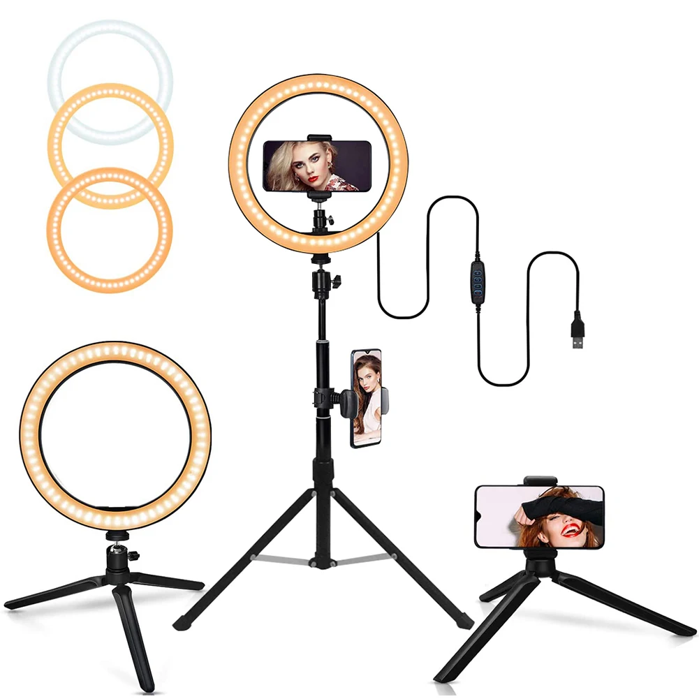 10 дюймовый светодиодный светильник для селфи с кольцом телефона видео фото 2