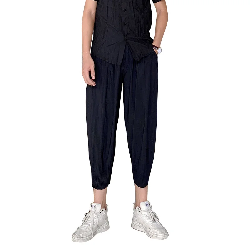 

IEFB Men's Pleated Harem Pants 2021 New Loose Casual Japan Style Elastic Highg Waist Ankle Length Pants Tide High Quality 9Y8531
