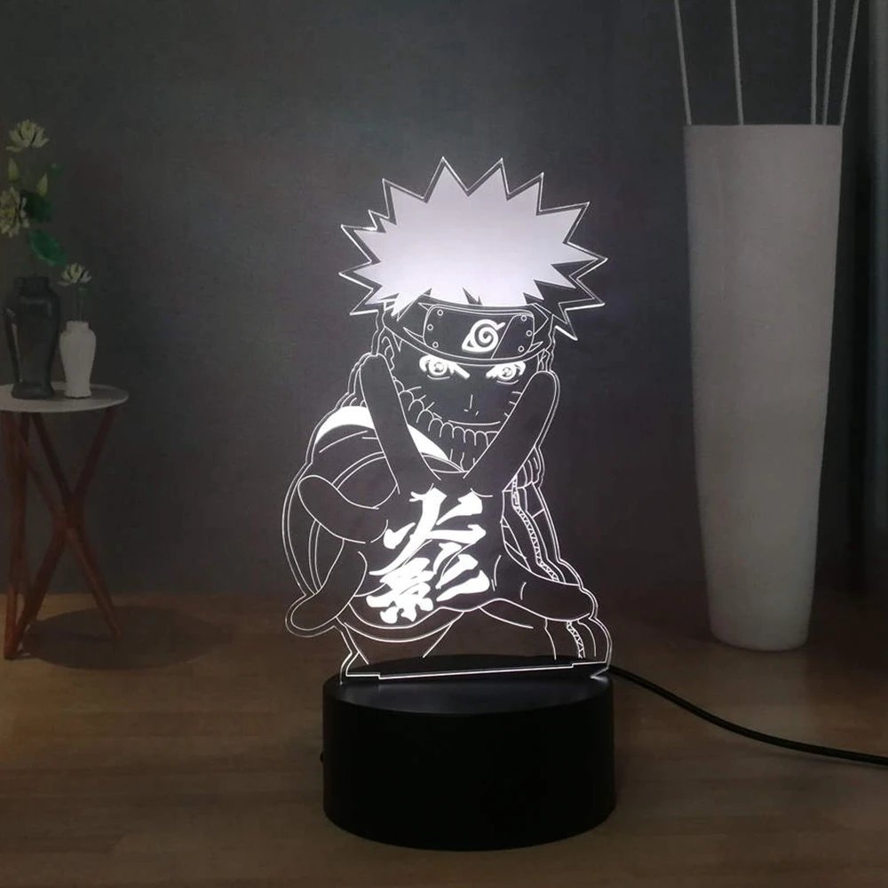 Novelty 3D Illusion Table Lamp Uzumaki Naruto Acrylic RGB Multicolor Bedside USB Remote LED Night Light Kids Holiday | Лампы и