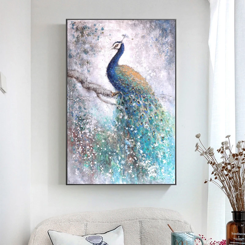 Картины с абстрактными павлиньими животными RELIABLI настенные картины на холсте для гостиной декоративные