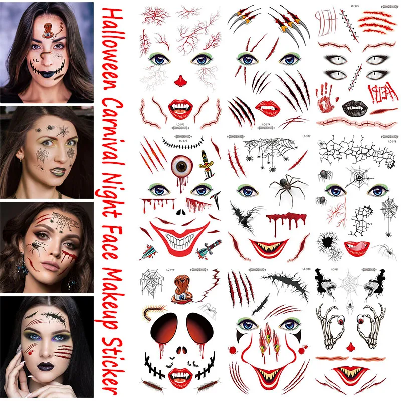 

Водостойкая тату-наклейка на Хэллоуин, карнавал, ночь, татуировка на Хэллоуин, лицо, макияж, шрамы, тату-наклейка, временная татуировка для в...