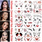 Водостойкая тату-наклейка на Хэллоуин, карнавал, ночь, татуировка на Хэллоуин, лицо, макияж, шрамы, тату-наклейка, временная татуировка для вечеринки