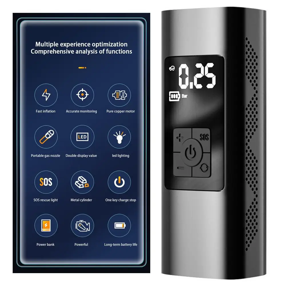 

Портативный воздушный компрессор Iator 4 режима PSI с манометром, рассеиванием тепла, перезаряжаемым, для велосипедных мотоциклетных шин