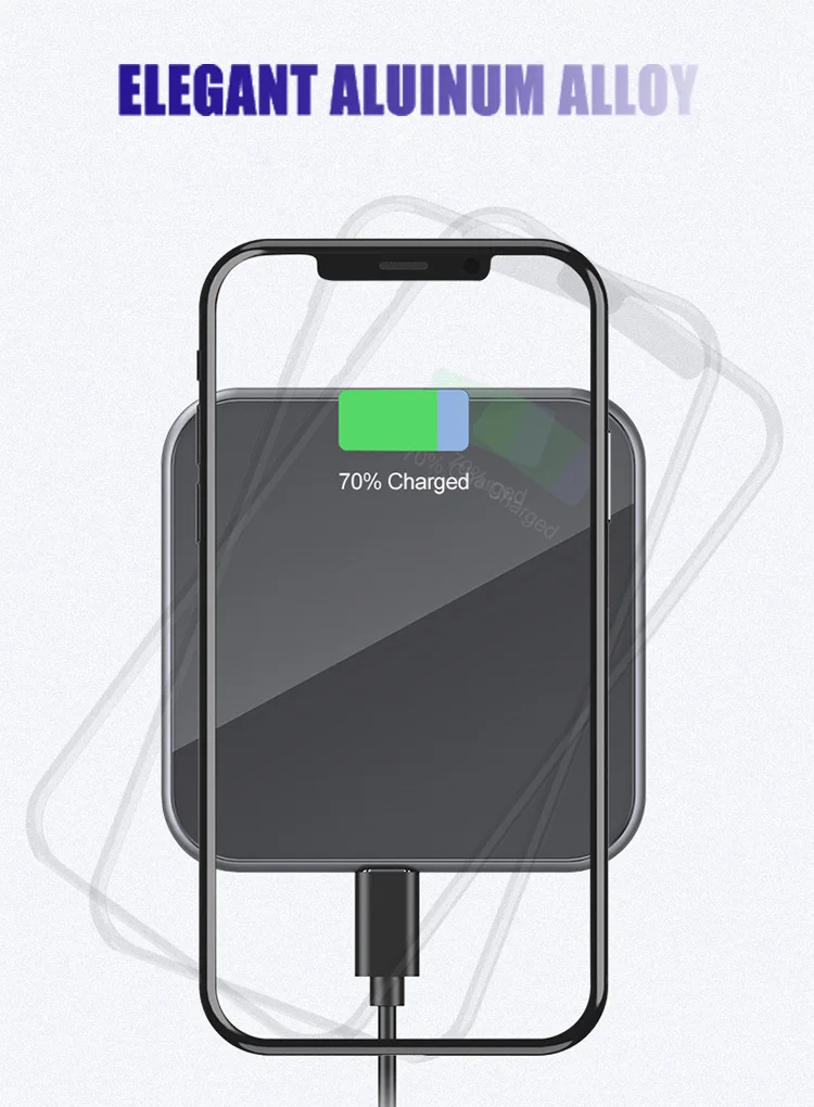 Ultra-thin Metal Square 15W Wireless Quick Charger for iPhone X Samsung Note 10 Huawei Mate 20 Pro Qi Fast Wireless Charging Pad