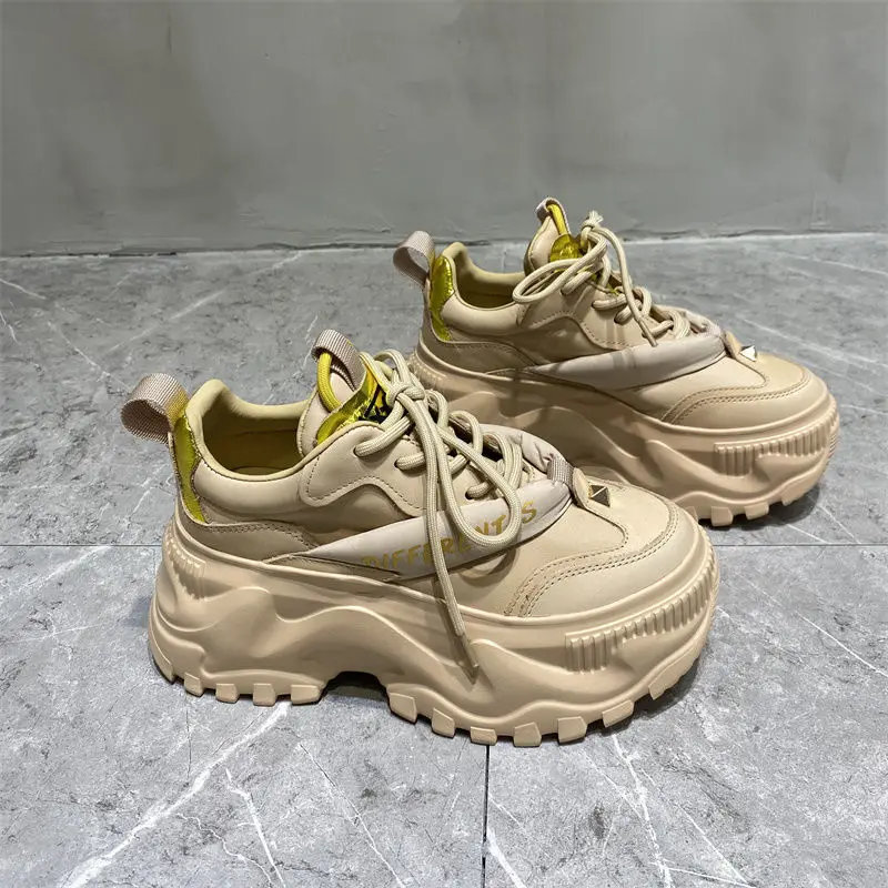 

European Station 2021 Autumn New Soft Leather Rivets Lace-up Platform Dad Shoes Women's Platform Sports Casual Shoes Fashion
