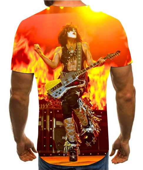 Новинка цветная Летняя мужская футболка Kiss с 3D рисунком модная женская модель 2020