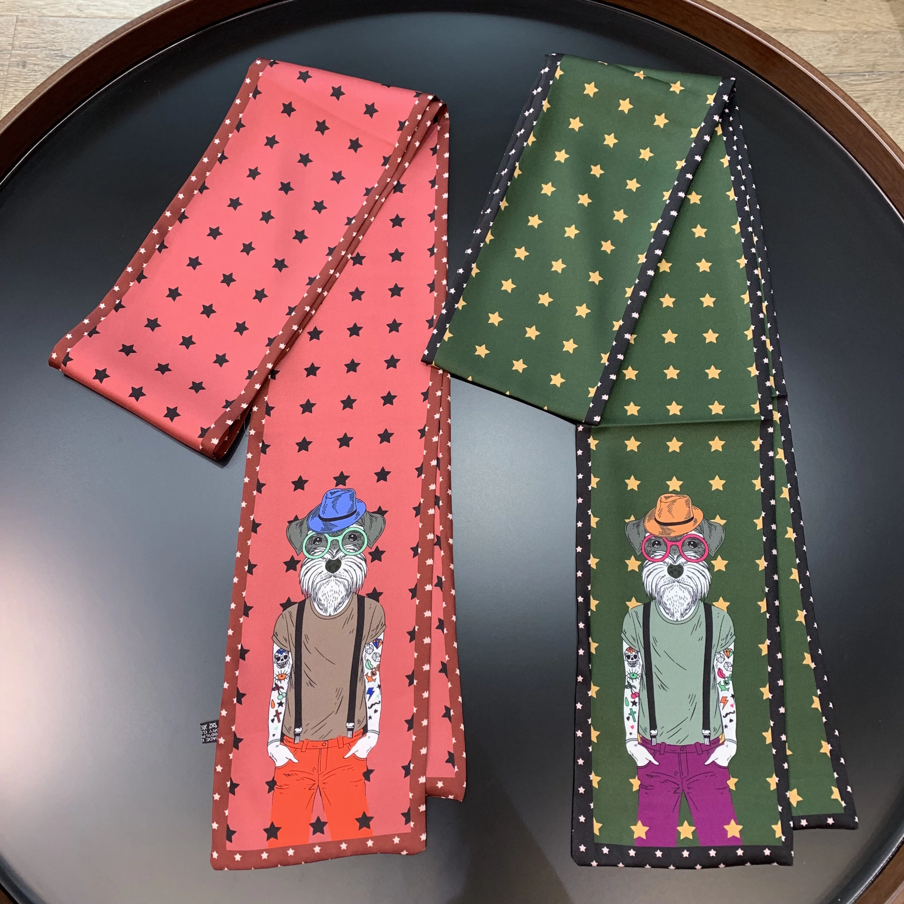 

160cm*13cm Long Small Woman Twill Silk Scarf Pentagram Cartoon character Print Scarf Women Head Handkerchief Luxury Brand Tie