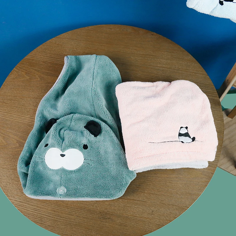 

Creative Cartoon Dry Hair Cap Animal Embroidery Thick Coral Fleece Absorbent Quick-drying Triangle Cap Shower Cap Hand Towel