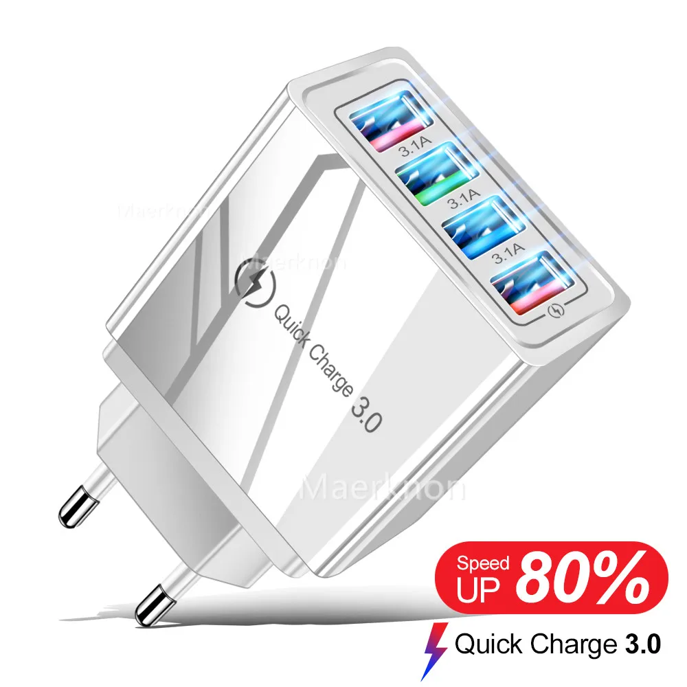 Зарядное устройство USB Quick Charge 3 0 4 порта телефонный адаптер для Huawei iPhone 12 xiaomi Tablet