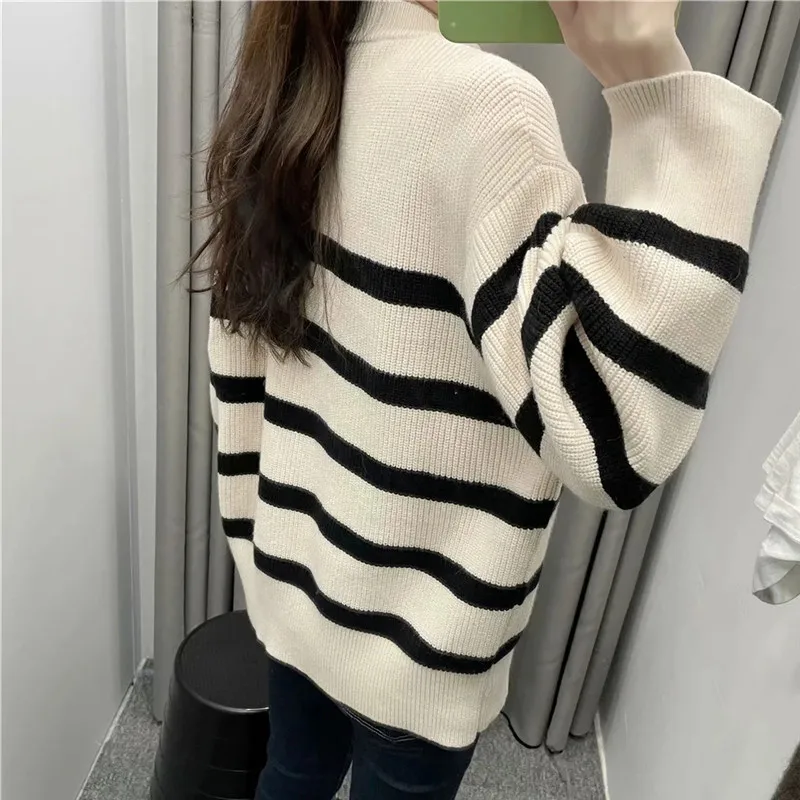 

Za Women Sweater 2020 Cropped Striped Knit Sweater Woman Long Sleeve Winter Loose Vintage Knitted Pullover Warm Sweaters Ladies