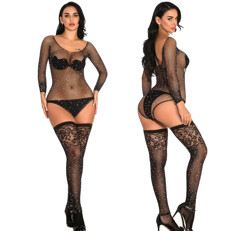 Сексуальный сетчатый прозрачный комбинезон женское белье бриллианты искристый