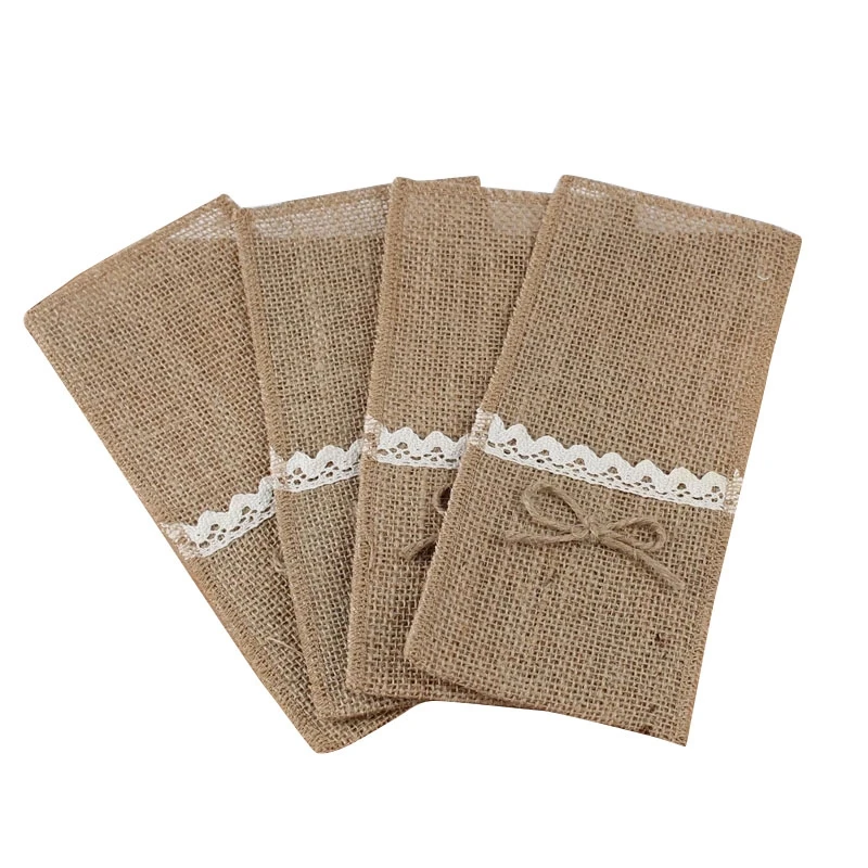 

LUDA 20PCS Country Wedding Table Silverware Holder Natural Burlap Cutlery Pockets Fork Pockets Rustic Wedding Decoration