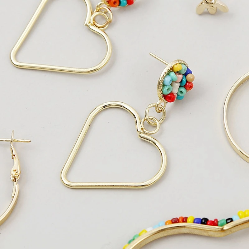 

multiple Women's Earrings 6pc Bohemian Fashion Jewelry 2021 Geometric Crystal Beaded Dangle Earrings Heart-shaped Stud Earrings