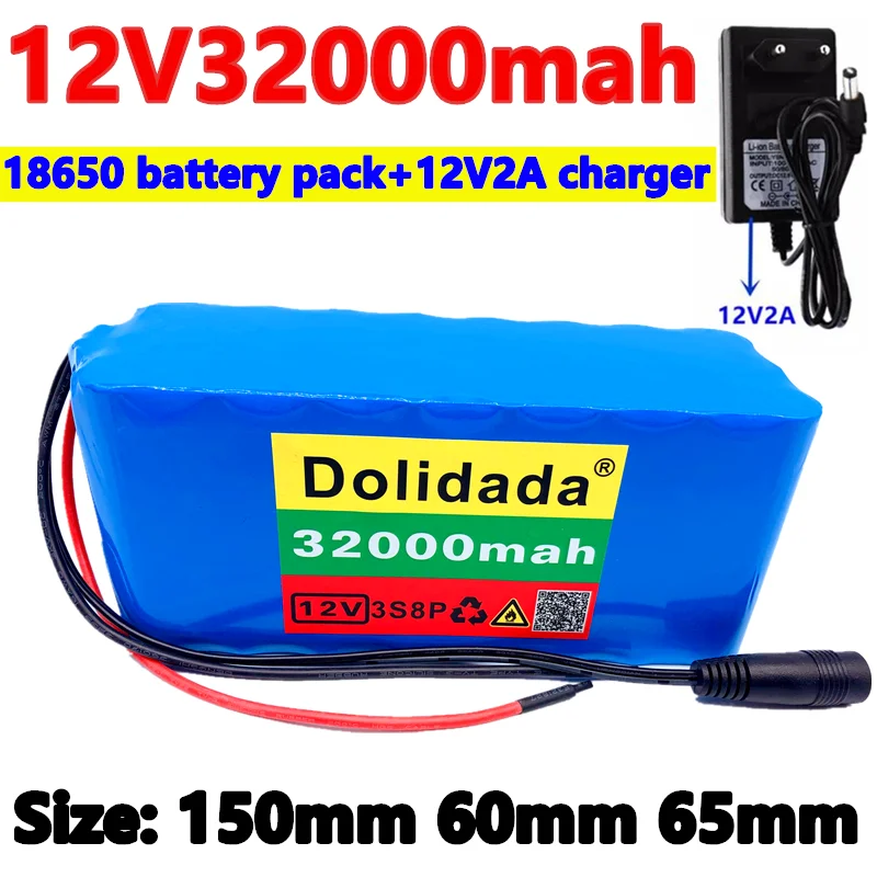 

new 18650 battery 12V 32000mah battery pack 18650 lithium battery protection plate 12V 32000mah inverter miner + 12.6V charger
