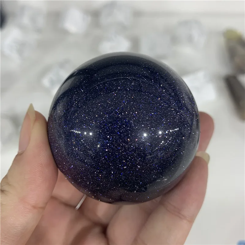 

Natural Blue Sand Goldstone Sand Sphere Quartz Crystal Globe Ball Chakra Reiki Healing Crystal Carved Crafts Home Decoration