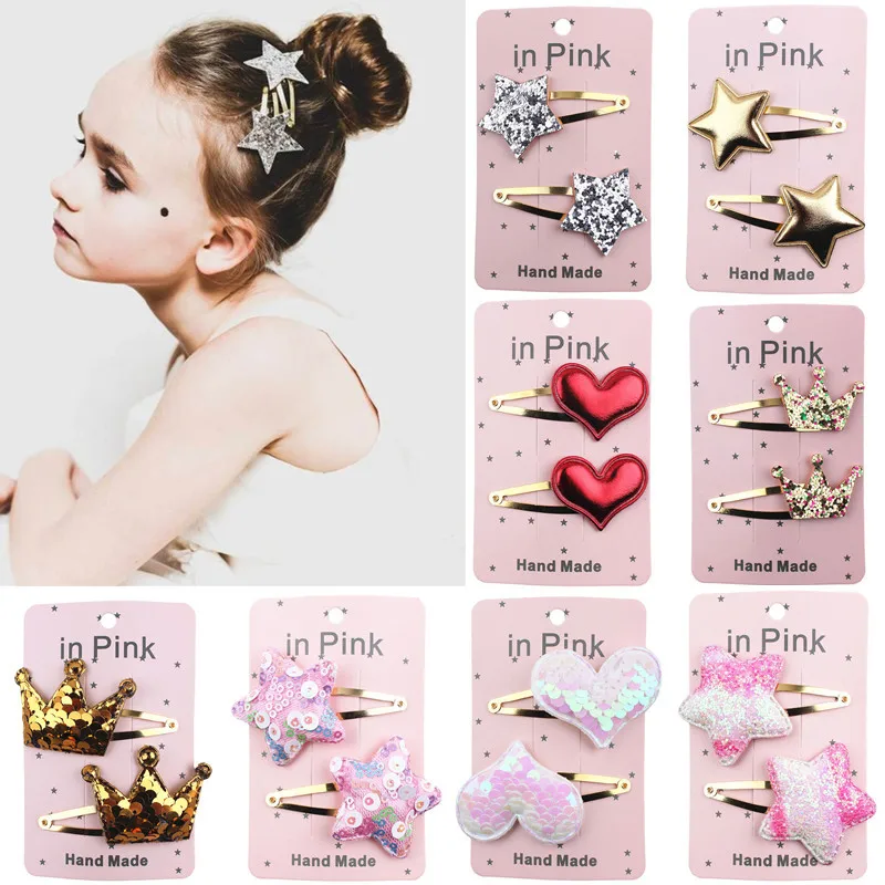 

67Color 2PCS/Set Lovely Children's Series Hair Clips Sequins Barrettes Alloy Pins Grips Accessories For Girls HeadWear