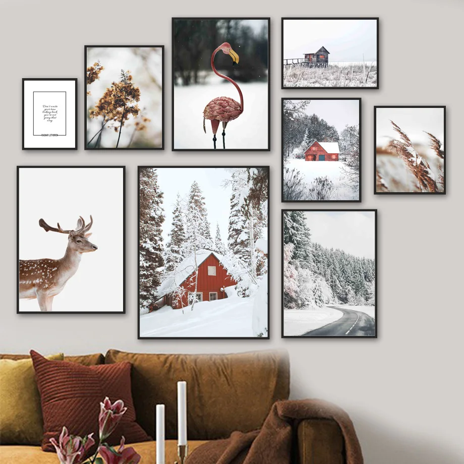 

Flamingo House Reed Deer Snow Forest Sky Wall Art Canvas Painting Nordic Posters And Prints Wall Pictures For Living Room Decor
