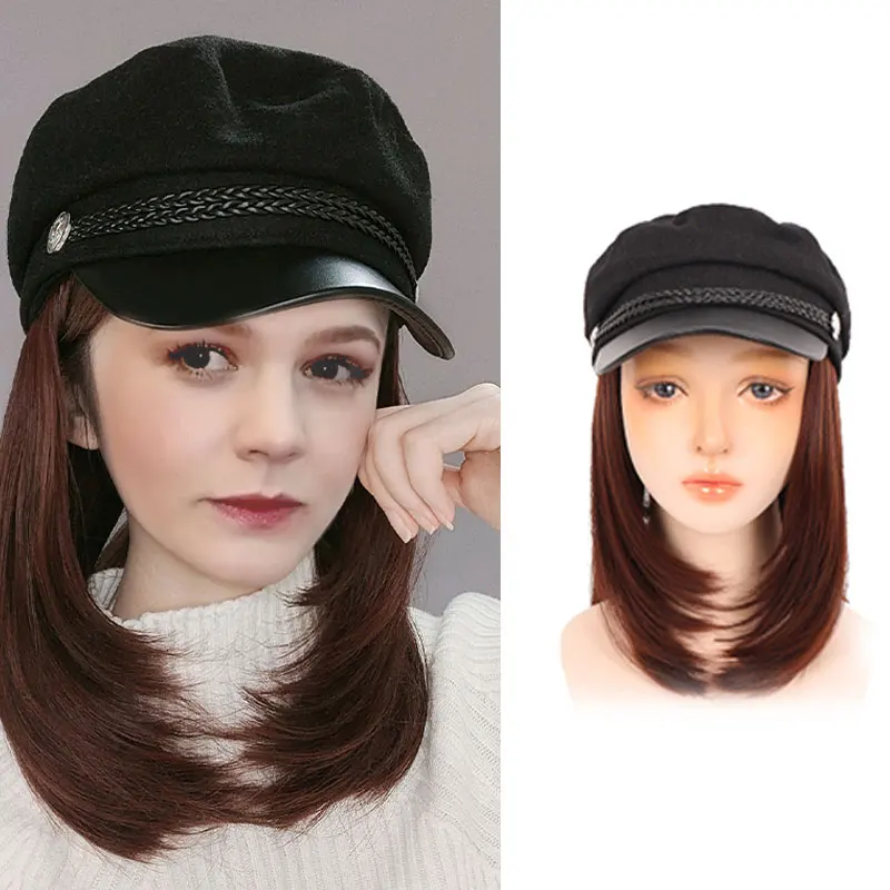 

Black / Brown hort Straight Wig Hair Wigs Navy hat Naturally Connect False Hair Girl Party Hat Wig
