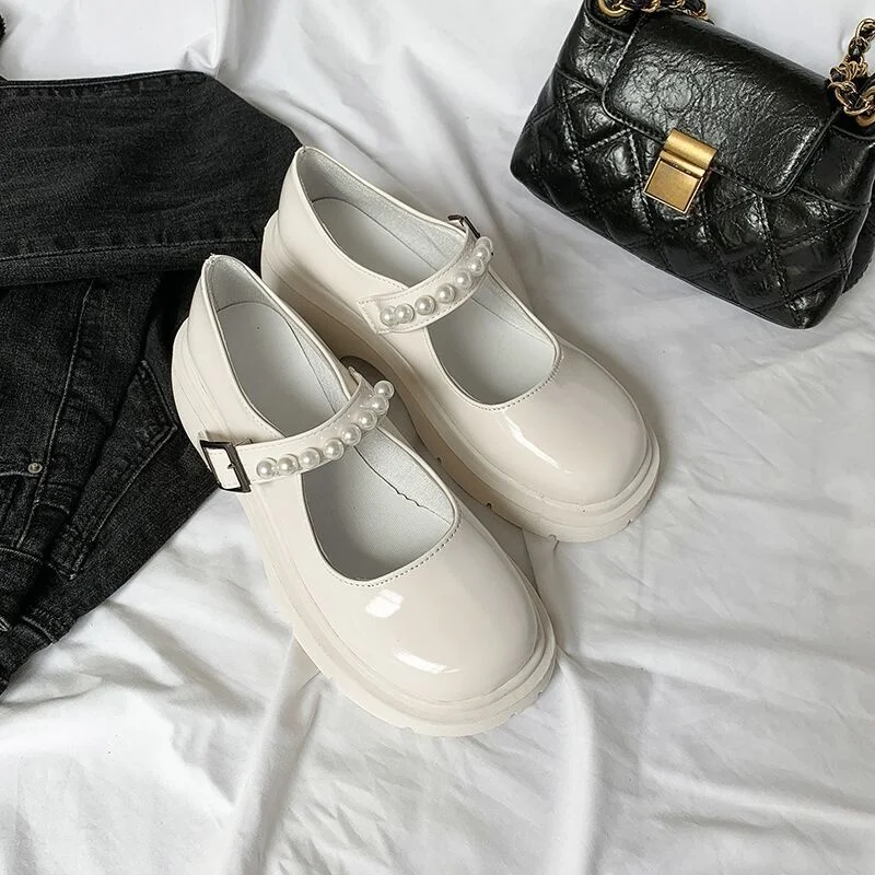 

2021 Vintage Mary Jane Women Shoes PU Leather Platform Thick Bottom Soft Casual Oxford Loafers Fashion Wedge Lolita Girl Shoes