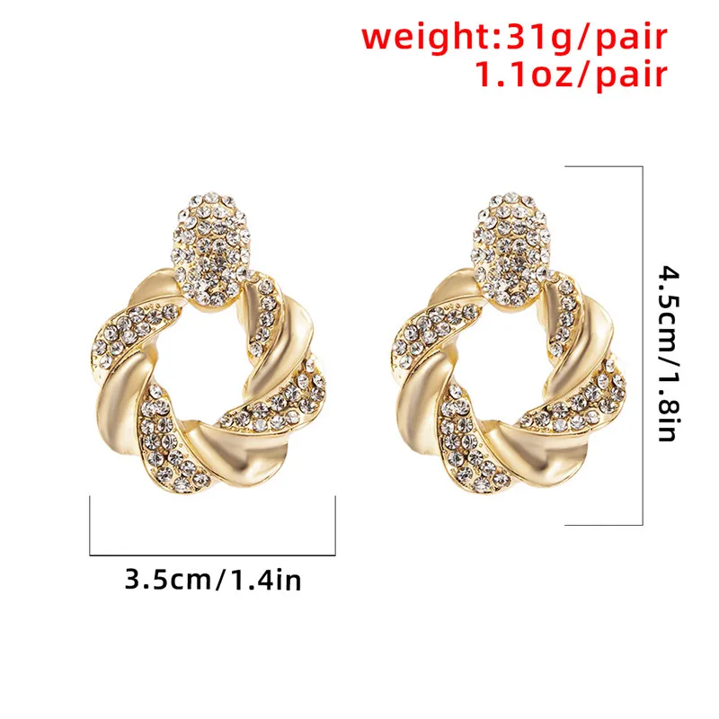 

Vintage Gold Silver Color Pearl Crystal Twist Round Stud Earring for Women Girl Metal Circle Piercing Earrings Brincos