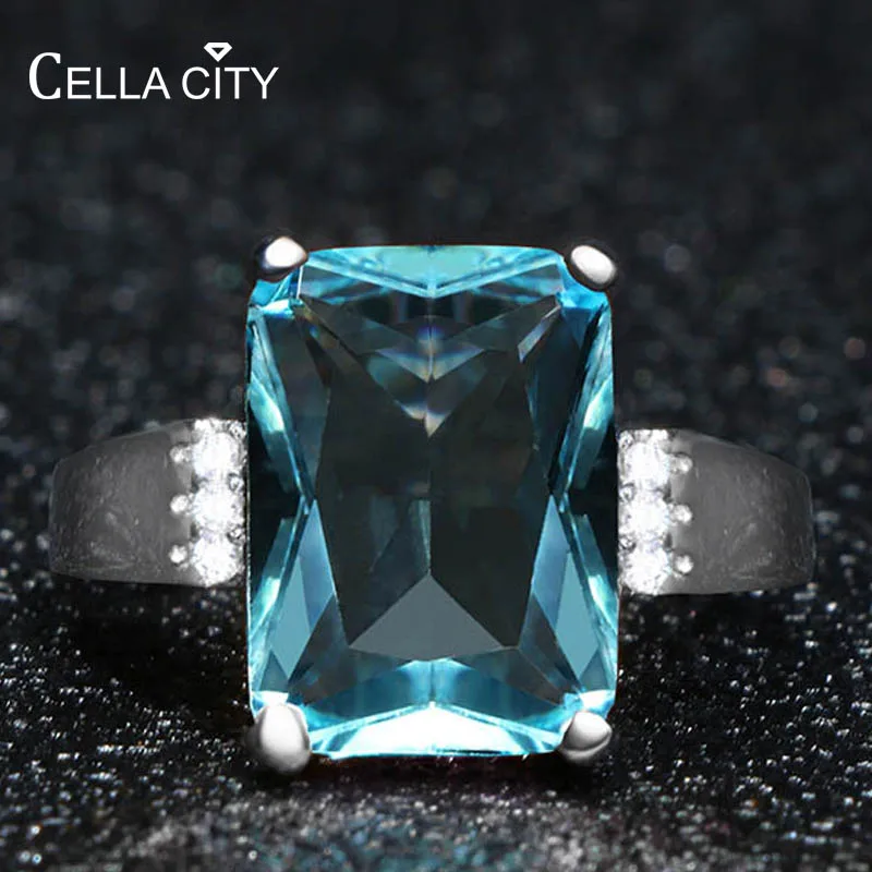 Женское кольцо из аквамарина Cellacity геометрическое серебра 925 пробы вечерние