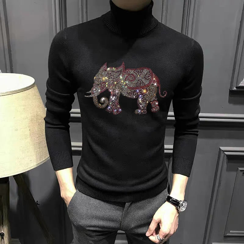 

Autumn / Winter Men's Turtleneck Sweater Black And White Knitted Comfortable Pullover Warm Male Long-Sleeved Tops New