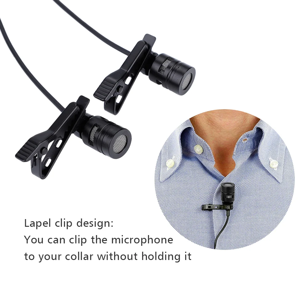 

Capacitor Dual-Head Microphone 3.5mm Jack Lavalier Tie Clip Microphone Black Mini Audio Mic For Computer Laptop Mobile Phone