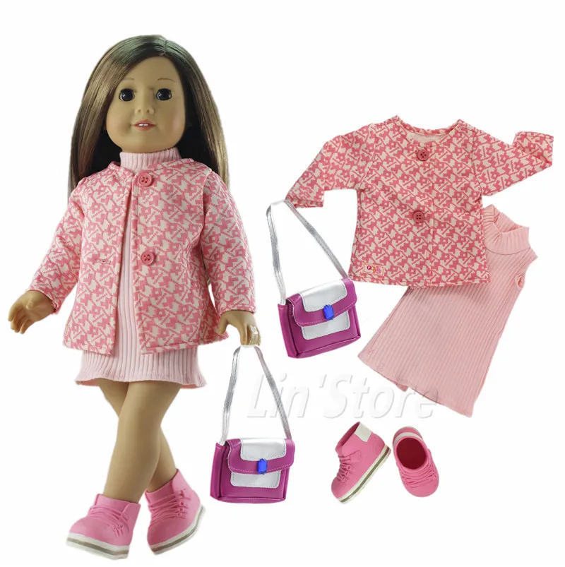4 PCS Outfit C03 1 компл. Кукольная одежда розовый наряд пальто+ платье для 1" Дюймов Американская кукла много стилей на выбор - Цвет: 4 PCS Outfit C03