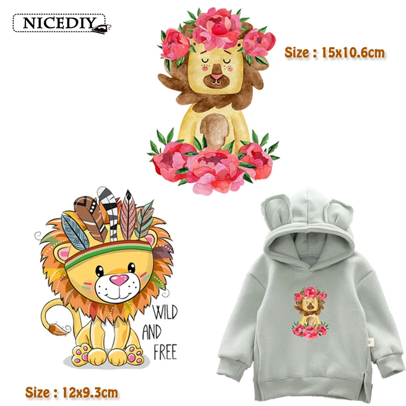 Симпатичные нашивки сделай сам с Львом теплопередающая виниловая наклейка для