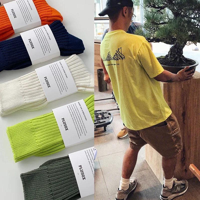 

Носки Sixcolor для мужчин и женщин, толстые брендовые парные, оранжево-флуоресцентные зеленые, на осень и зиму
