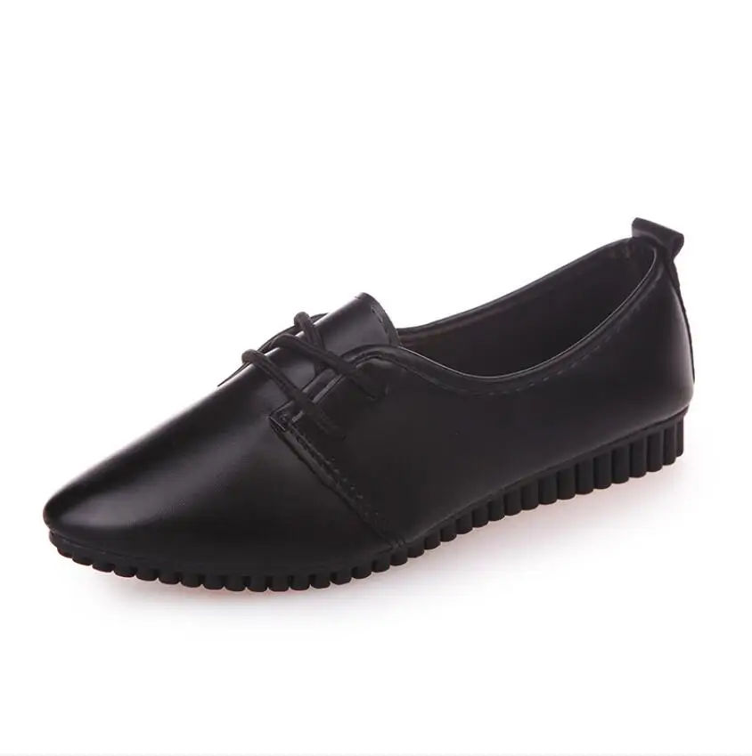

Women's shoes new spring Korean version of PU women's single shoes shallow mouth lace-up white shoes flat shoes for women