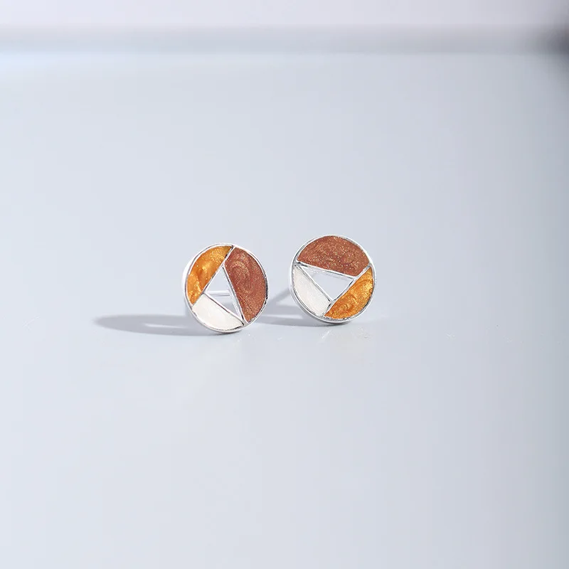 Triangle Round Shape 100% Real 925 Sterling Silver Stud Earrings for Womens Korean Party Earings Christmas Gift Jewelry | Украшения и