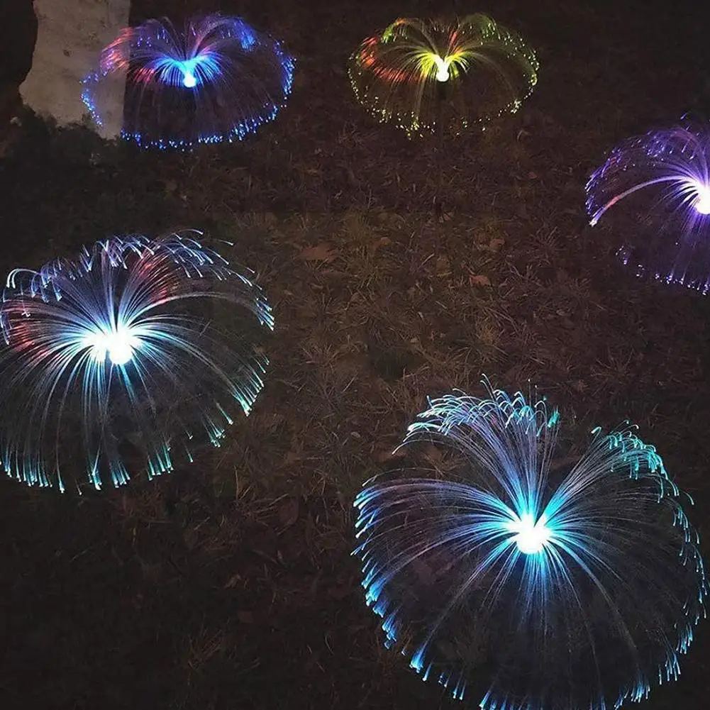 

7 Colors LED Optic Jellyfish Fiber Solar Lamp For Garden Decoration Waterproof Changing Outdoor Decor For Lawn Garden Light W7W3