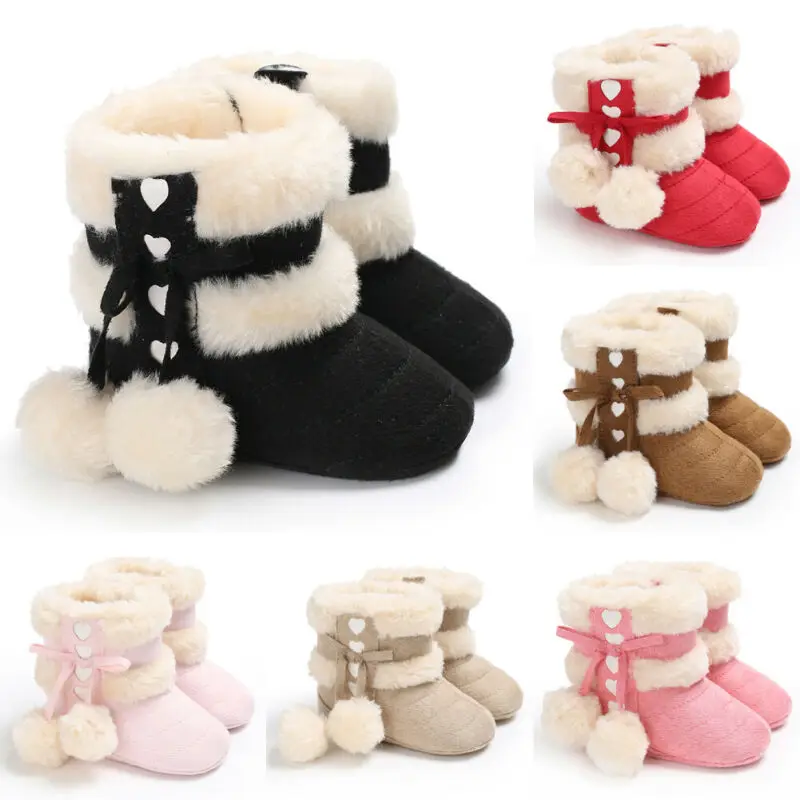 Для новорожденных девочек малышей меховые зимние сапоги мягкая подошва детская
