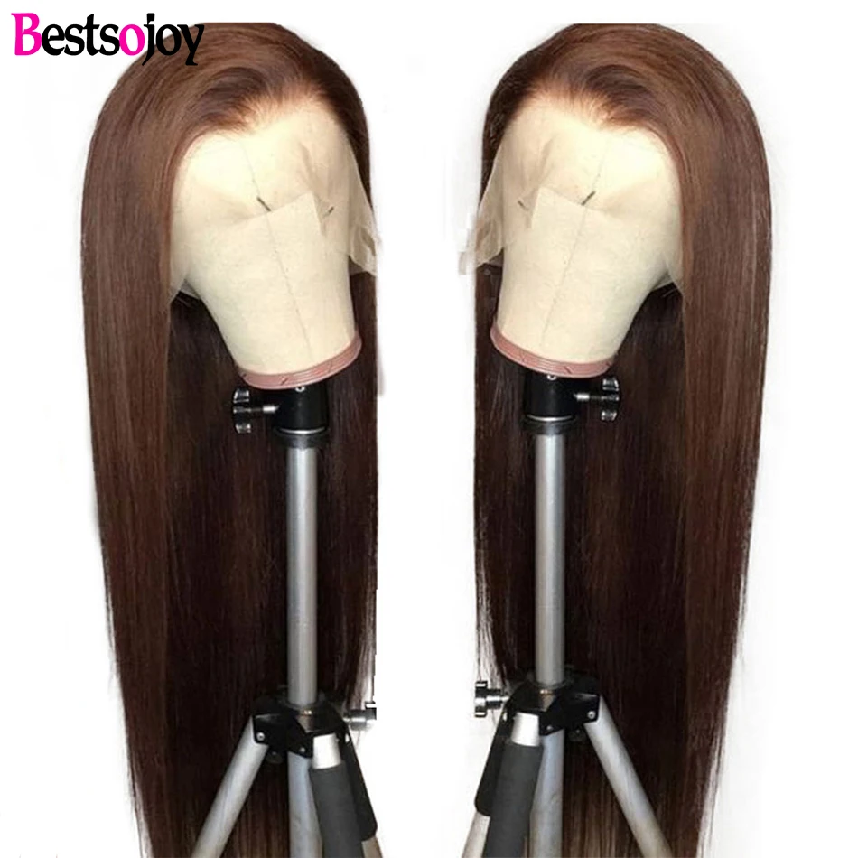 

Bestsojoy Brown Color Human Hair Wigs Straight 13X4 Highlight Color #2 #4 #6 Ombre Lace Front Hair Wigs Medium Ratio Remy Hair