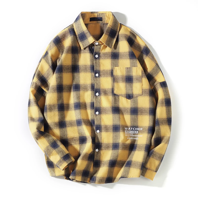 Мужская рубашка в клетку SingleRoad Корейская уличная с длинным рукавом японском