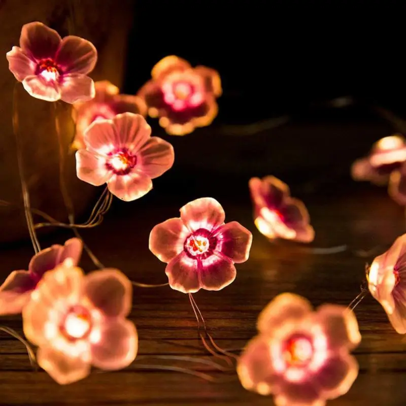 

2m Cherry Lighting Strings Blossom Flower LED String Fairy Lamp For Indoor Wedding Pink Bells Garland Deco Outdoor Light Fixture