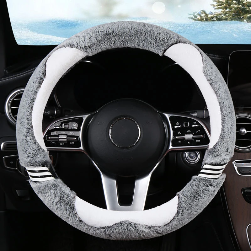 

Plush Warm Cartoon Cute WInter Car Steering Wheel Cover Wrap for 37-38 CM 14.5-15 Inch M Size Women Girl Braid on Steering Wheel