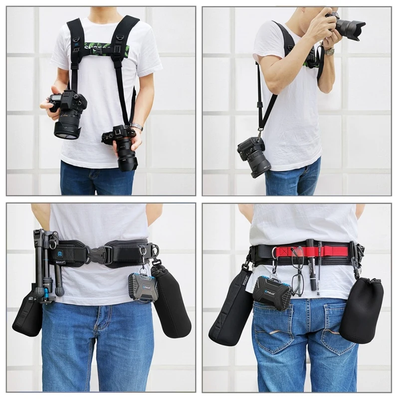 

PULUZ PKT3060 2 in 1 Multi-Functional Bundle Waistband Strap + Double Shoulders Strap Kits with Hook for SLR / DSLR Cameras