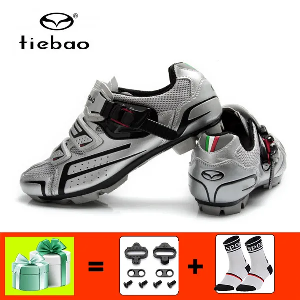 1268 gray with gift TIEBAO, обувь для велоспорта, Черная Мужская обувь для горного велосипеда, нескользящая, самоблокирующаяся, дышащая, mtb обувь, Sapatos, кроссовки Ciclismo - Цвет: 1268 gray with gift