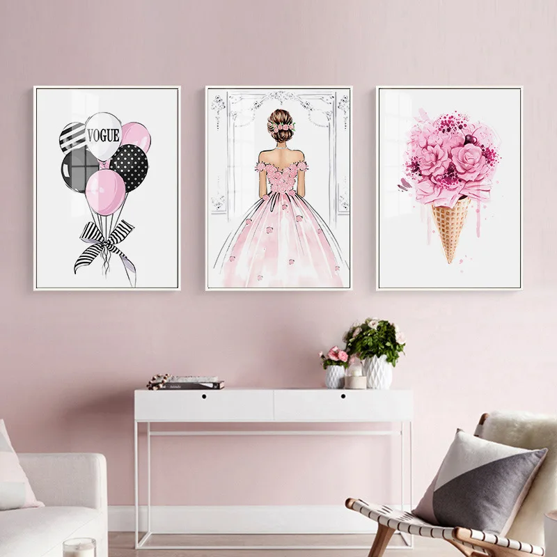 

Nordic Wall Art Canvas Painting Women Poster Print Simplicity Balloon Flower Bride Picture Modern Wedding Beauty Decor