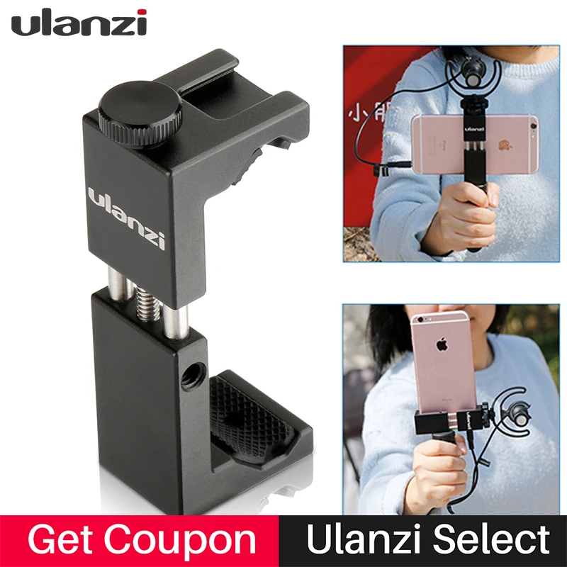 

Ulanzi ST-02S Aluminium Mobile Phone Tripod Mount Clamp Holder with Hot Shoe w Handle Rig Clipper for iPhone Vlogging Fillmaking