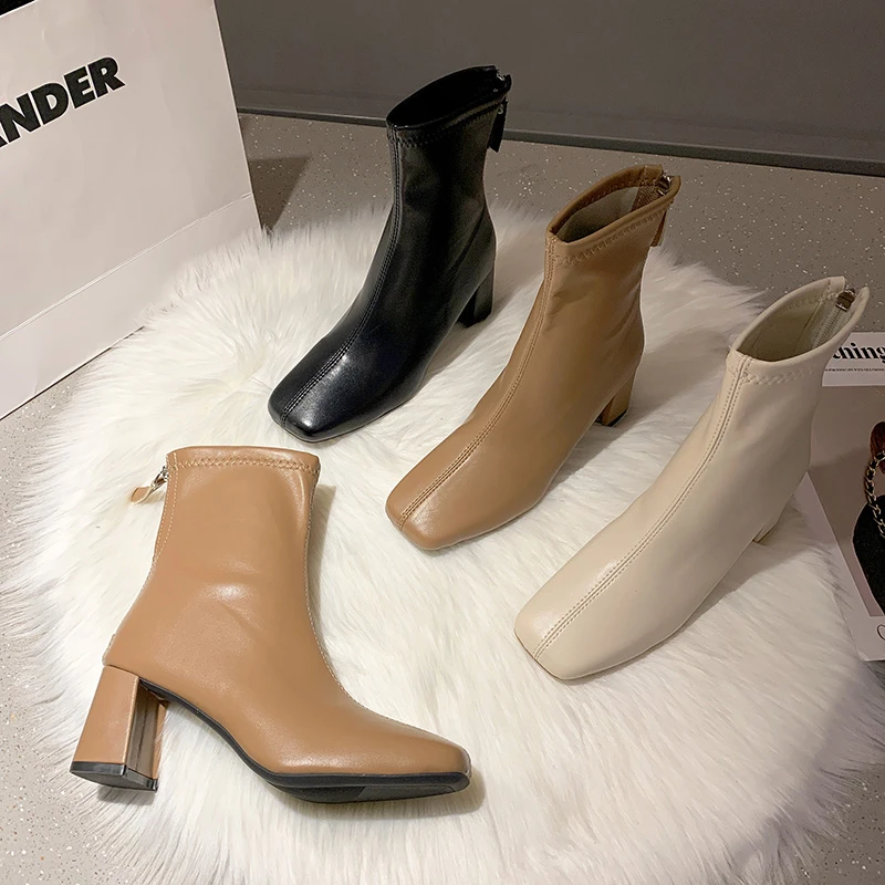 Новинка 2022 зимние стильные флисовые сапоги до середины икры на массивном каблуке