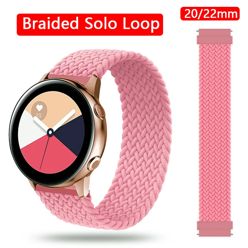 

20mm 22mm Braided Solo Loop Strap for Samsung Galaxy watch 3 46mm 42mm active 2 44mm Gear S3 bracelet Huawei watch GT 2 Pro Band