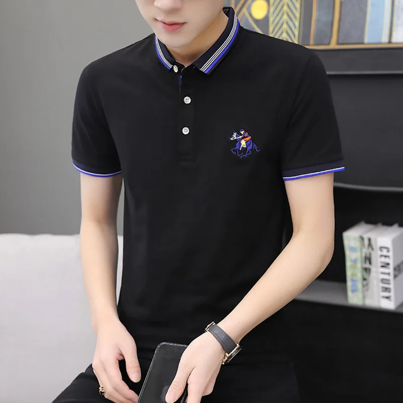 Рубашка поло мужская с коротким рукавом повседневная однотонная дышащая не