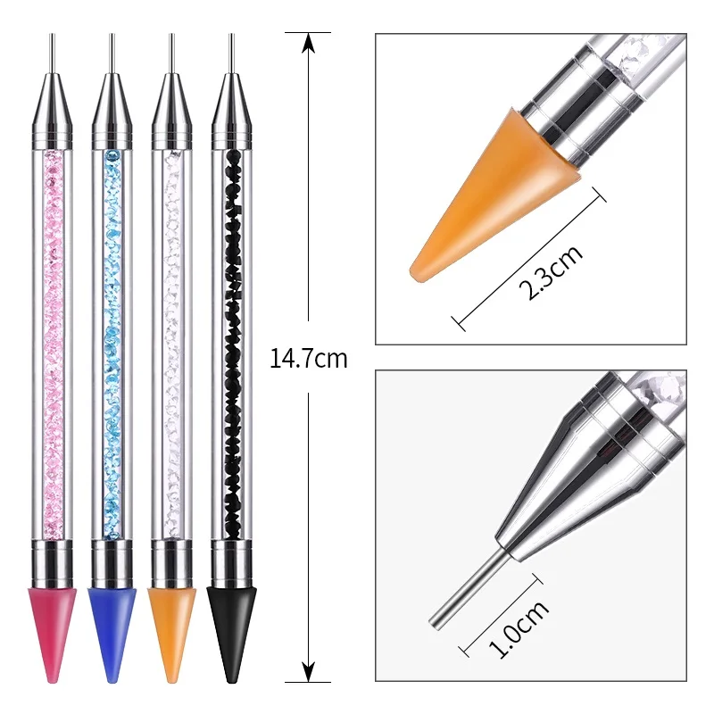 PinPai Crayon Metal Head Nail Acrylic Dotting Pen Rhinestones Crystal Diamond Studs Picker Wax Pencil Beads Handle Tool | Красота и